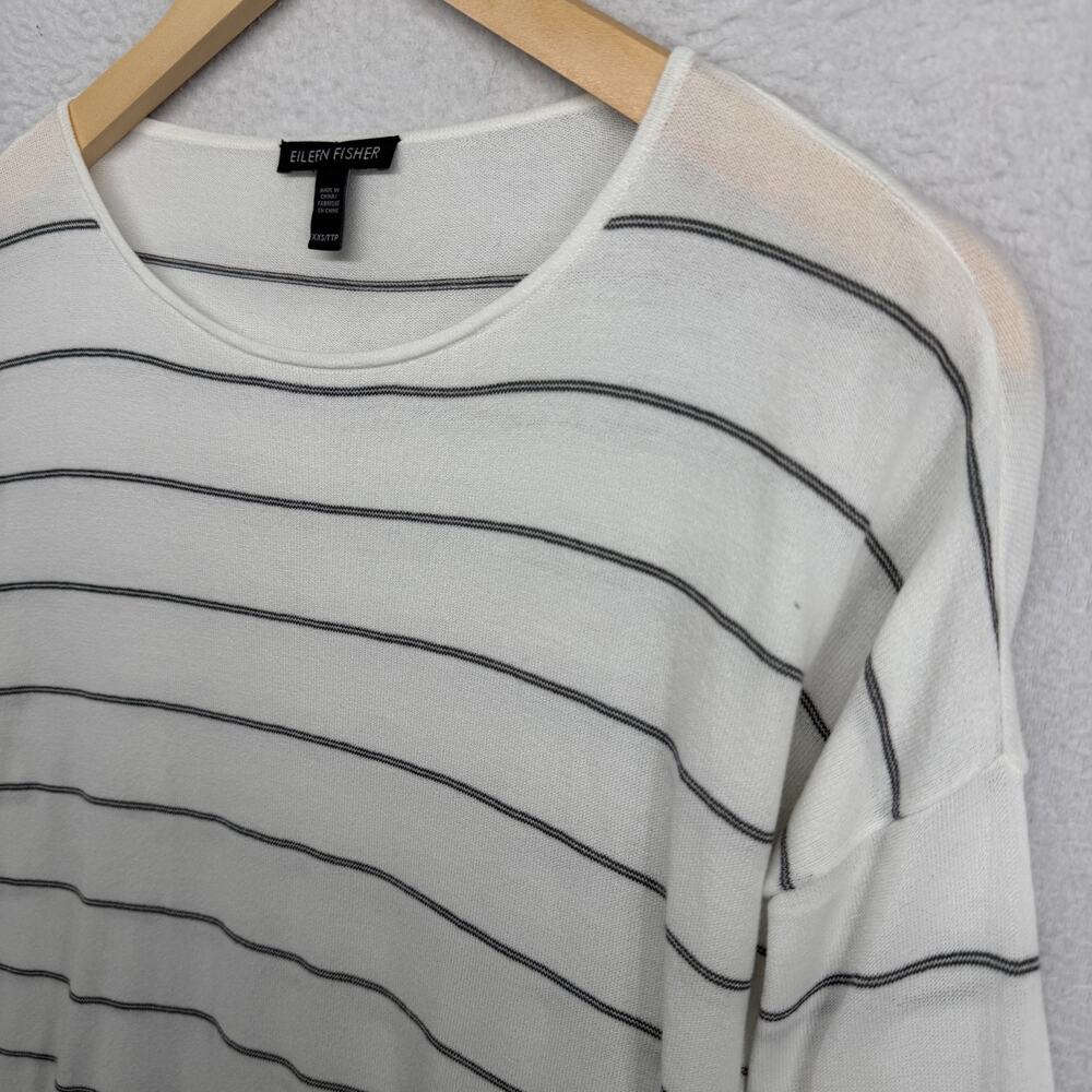 EILEEN FISHER Sweater 2XS Tencel Nylon Sheer Oversized Striped Pullover White - Picture 2 of 11